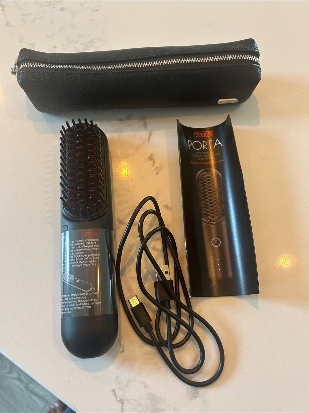 Tymo Porta Cordless Hair Straightening Brush - Black